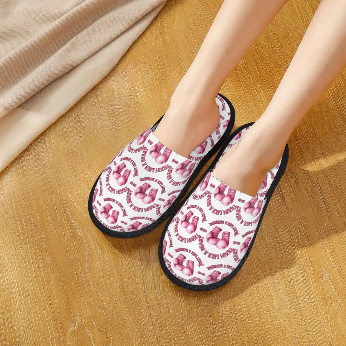 Train Like A Beast Fight Like A Warrior Boxing Gloves Slippers Memory Foam Warm Soft Women House Slipper Indoor Cozy Shoes