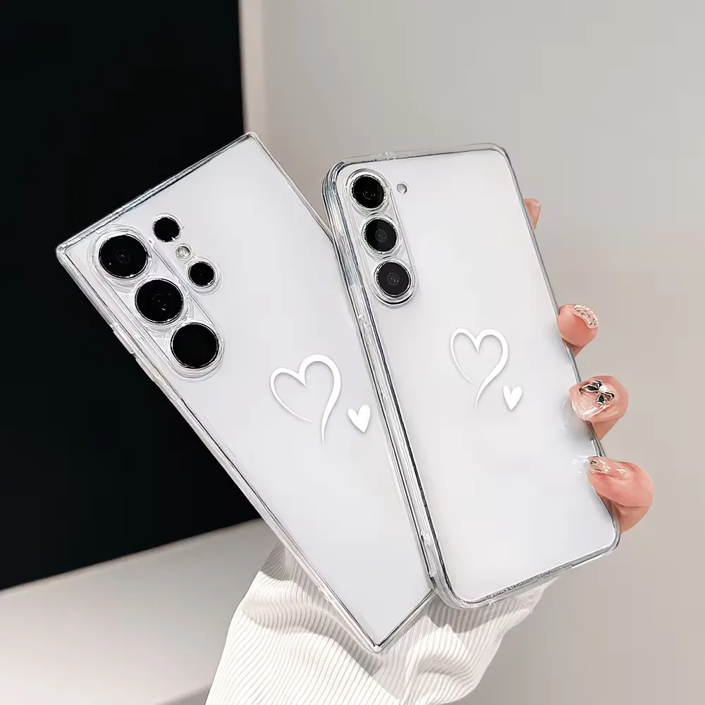 Trendy Anti-Drop Clear TPU Double Hearts Phone Case For Samsung Galaxy A73 A72 A71 A70 A70s A56 A55 A54 A53 A52 A52s 5G 4G Cover