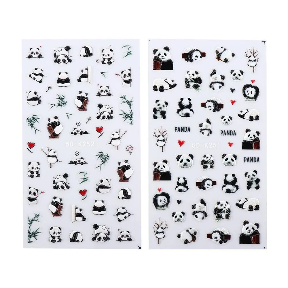 Self Adhesive Panda Nail Stickers Cartoon Bamboo Nail Decoration Animals Nail Decals Gift