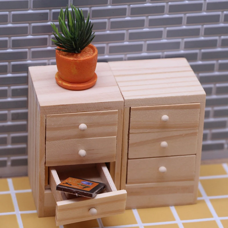 1:12 Dollhouse Miniature Bedside Drawer Cabinet Model Doll Storage Cabinet Furniture Decor Toy Micro Scene Construction Props