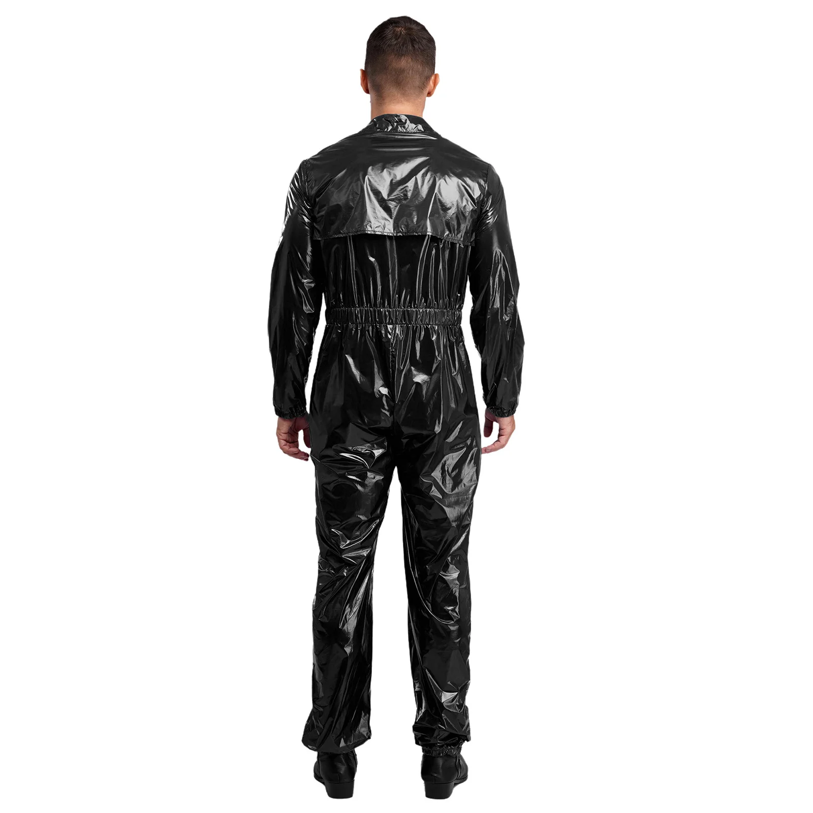 Heren waterbestendige overall stofdicht glad fabriek workshop kostuum glanzende turn-down kraag fabriek overall jumpsuit