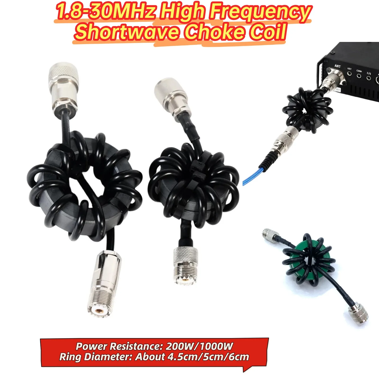 Bobina de choque de ondas curtas de alta frequência, 1.8-30MHz, com conector macho M para fêmea M para rádio de ondas curtas HF, 1 peça