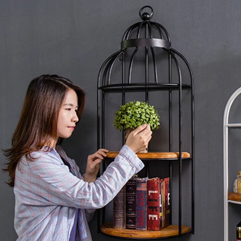 Birdcage Storage Shelf Creative Flower Stands Wrought Iron Wall Shelf Multi-layer Living Room Bookshelves Decorative Plant Rack