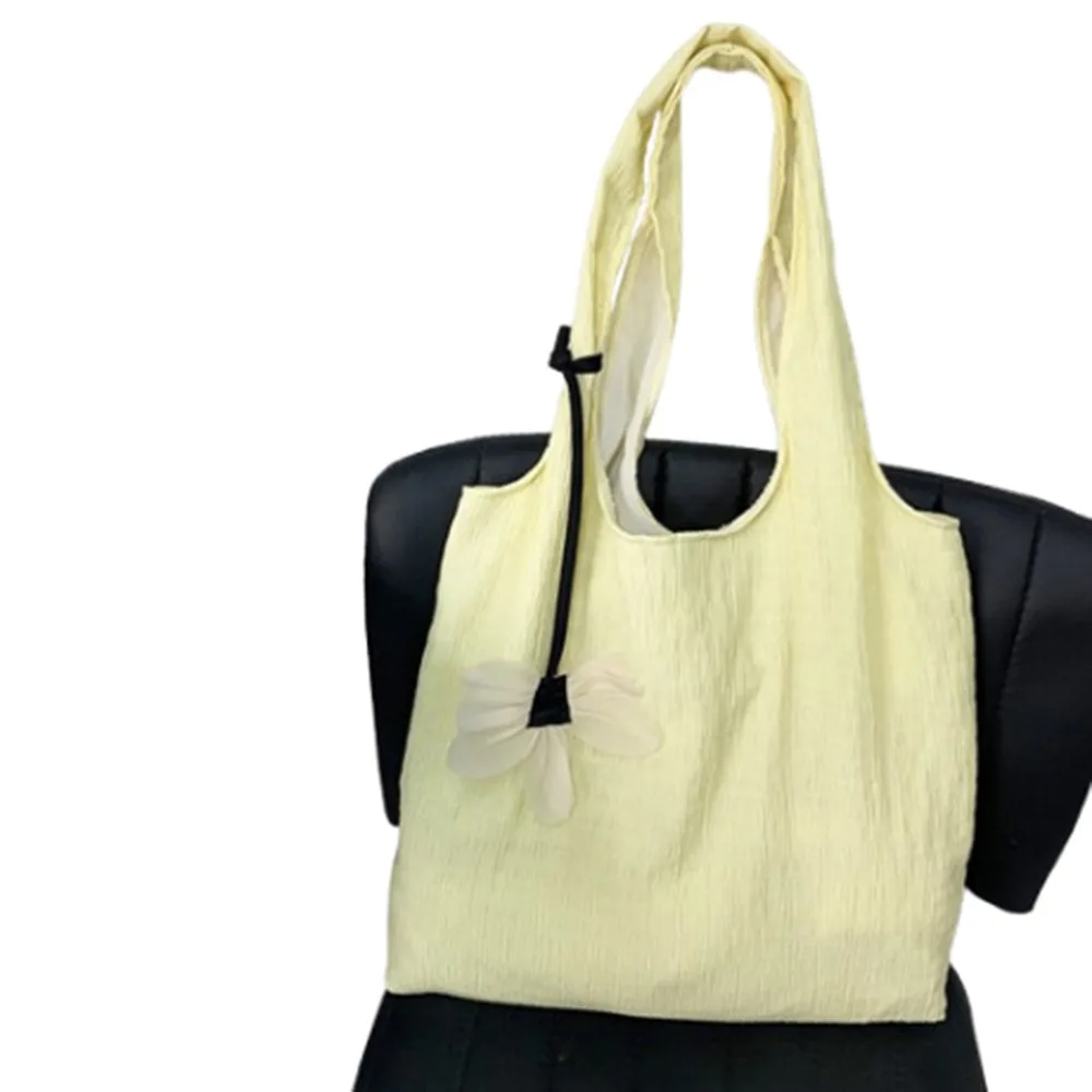 

Portable Soft Women's Shoulder Bag INS Sweet Solid Color Handbag with Flower Pendant Spacious Interior Shopping Bags Daily Use