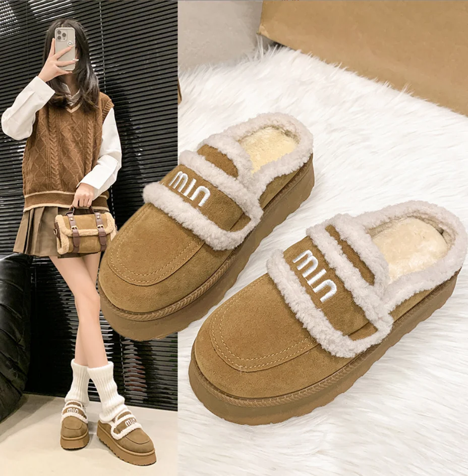 New Luxury Winter Women's Snow Shoes Plush Fashion Retro Bean Shoes Cotton Women's Flat Sole Slippers Platform Women Boots