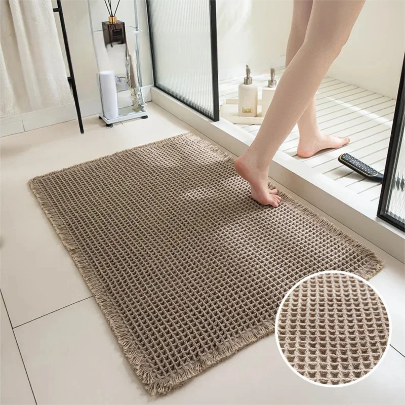 

Solid-Color Waffle-Weave Bath Mat Bathroom Door Mat Anti-slip Foot Mats Water-absorbent,Quick-drying Floor Towel Anti-slip Rug