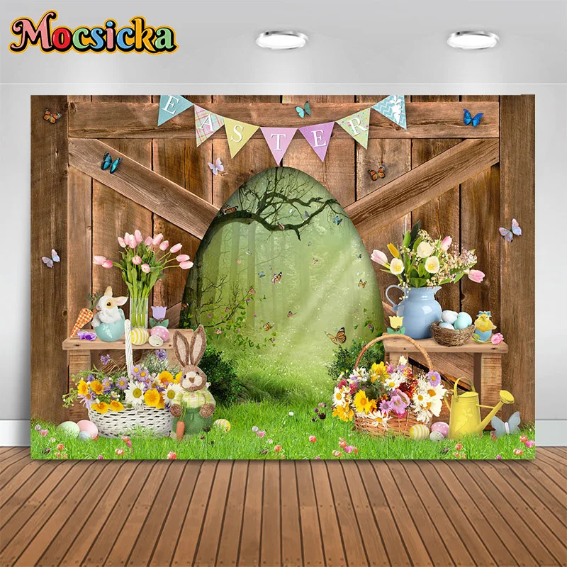 Mocsicka Easter Photography Background Spring Meadow Bunny Forest Backdrop Family Gathering Baby Shower Photo Studio Banner