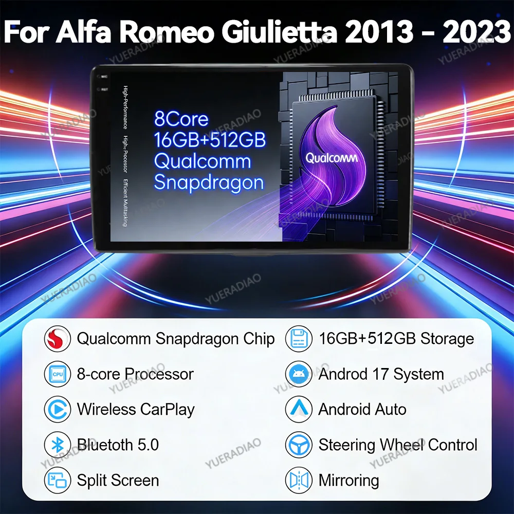 Android 17 Car Radio For Alfa Romeo Giulietta 940 2013 - 2023 GPS NAVI Multimedia Video Player 4G LTE 5G WIFI Qualcomm Head Unit