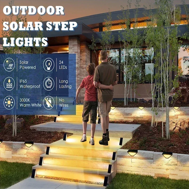 Solar Lights for Outdoors Stair Lamps Warm White LED Step Light, IP65 Waterproof Steps, Garden, Walkway, Stairs Path