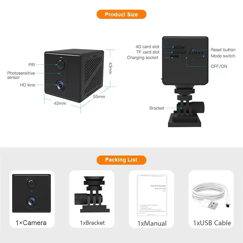 Mini telecamera 4G 3000mAh Wireless Low Comsunption Night Vision Motion Detection CCTV sorveglianza del corpo vocale bidirezionale