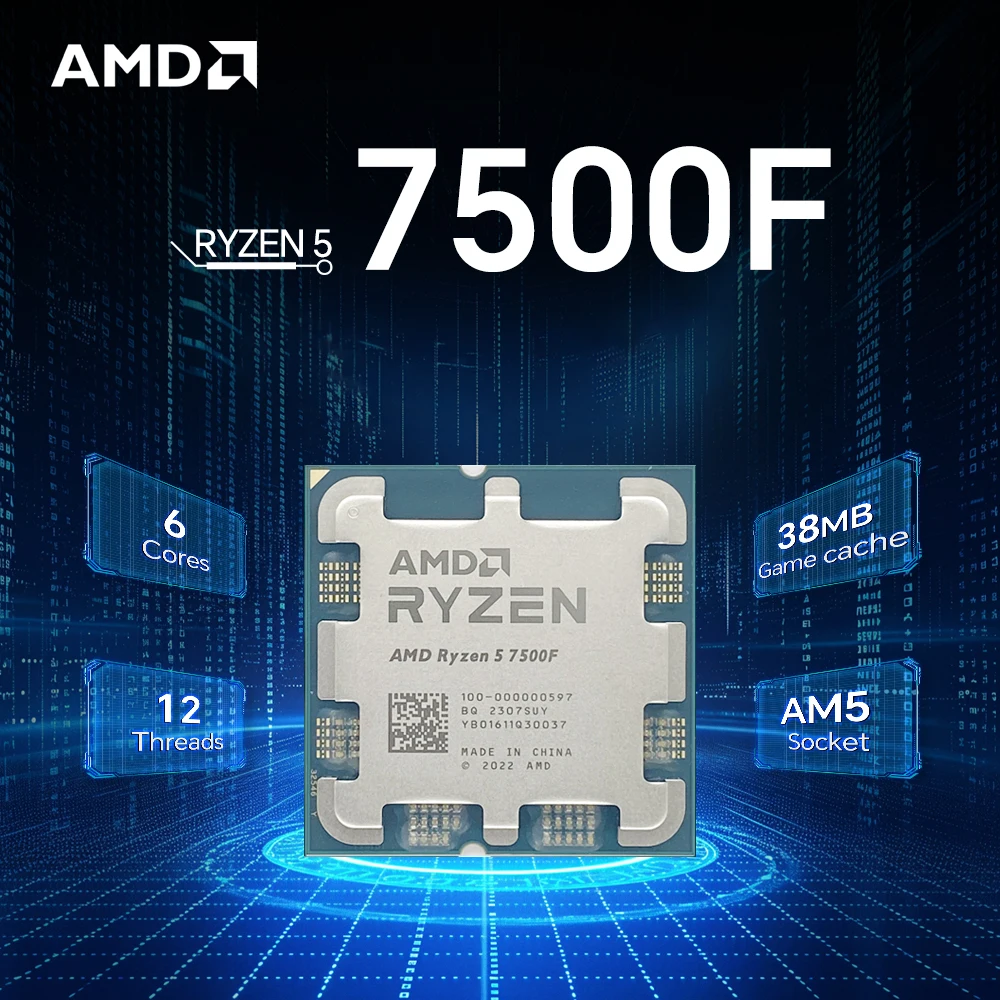 

AMD Ryzen 5 7500F НОВЫЙ R5 7500f DDR5 6-ядерный 12-поточный процессор 5NM PCIe 5,0 ГГц L3 = 32 МБ разъем AM5 но без кулера