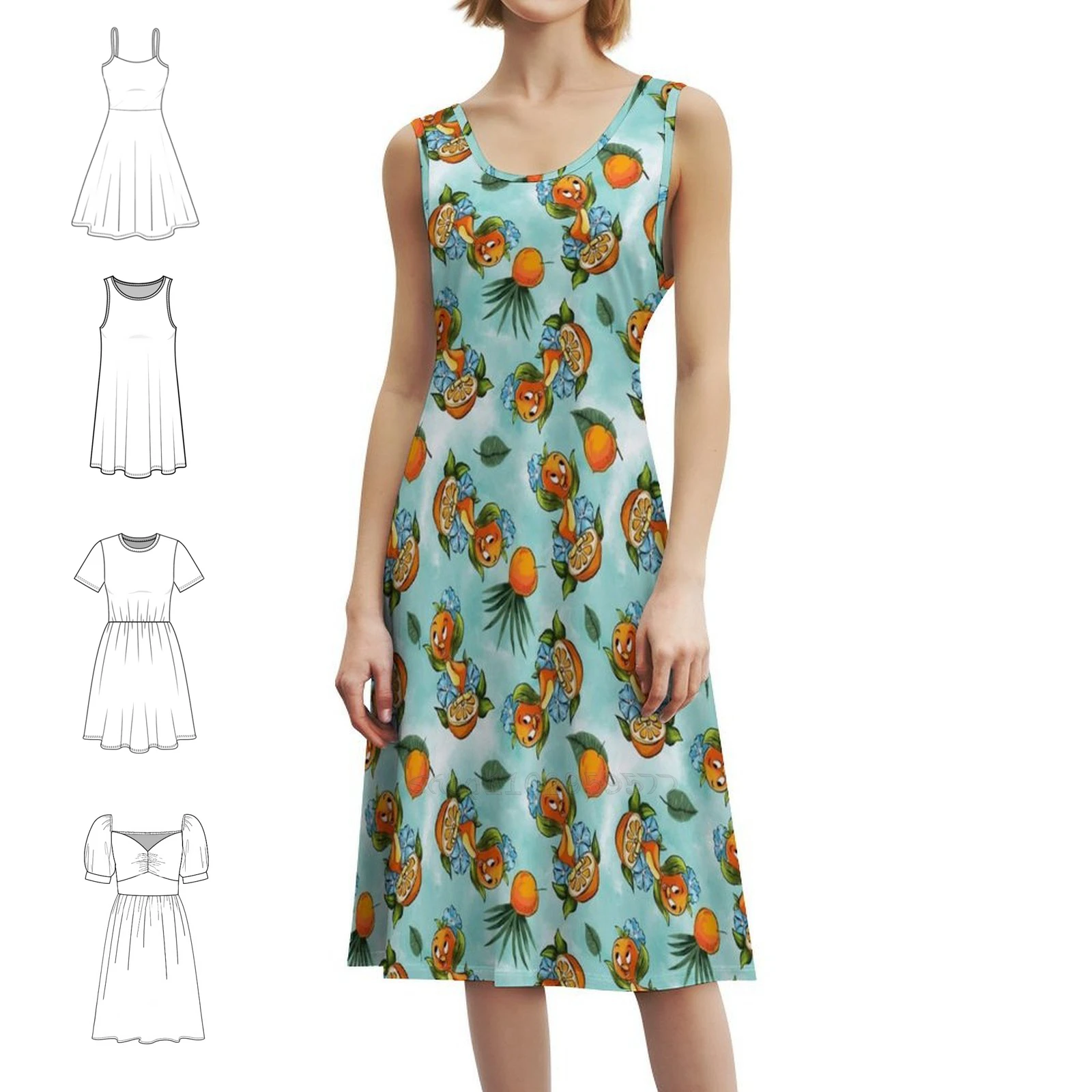 

Little Orange Bird ( Blue Background ) Women's Elegant Party Dress A-Line Dress With Short/Long/Sleeveless Options Walt World