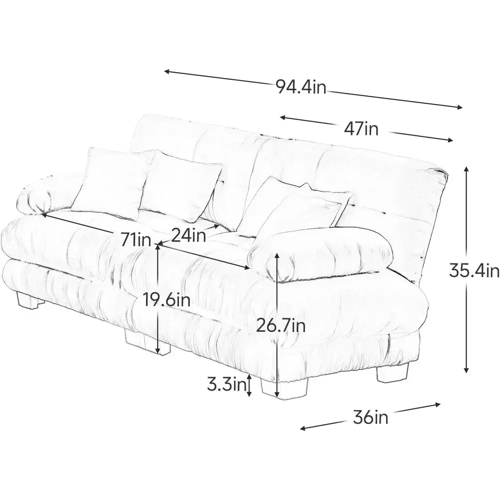 2-Seater Chenille Sofa with 2 Lumbar and 2 Throw Pillows, White