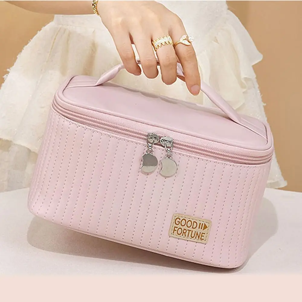 Fashion PU Makeup Bag Solid Color Large Capacity Cosmetic Bag Portable Multifunctional Washbag