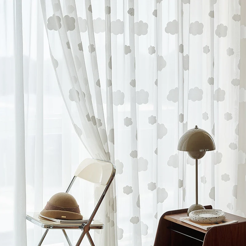 NORNE-Solid Luxurious Cloud Style Sheer Curtain for Living Room, Bedroom Window Voile Tulle, Custom Made, Elegant, Leisure