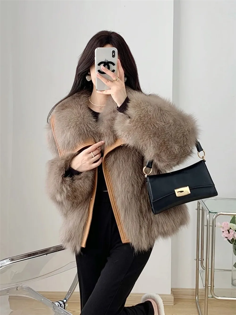 Large lapel imitation fox fur coat women's winter 2023 new fur one women's coat winter jacket