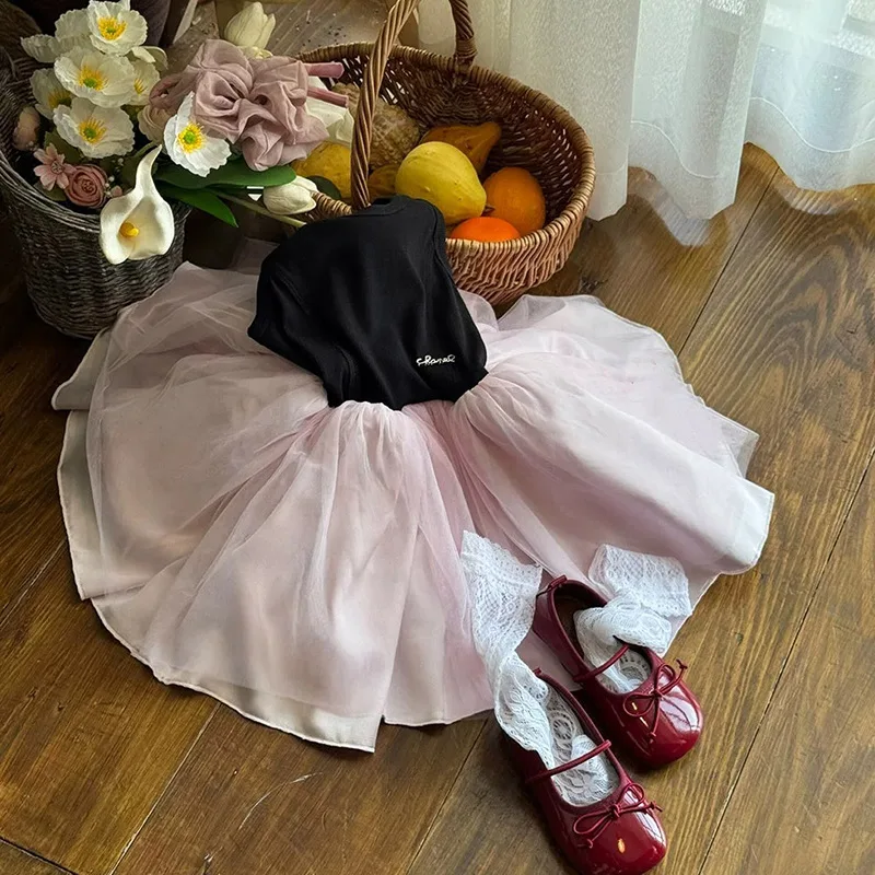 2026年夏-女の子用ノースリーブドレス-メッシュスプライシング-バースデープリンセスドレス-aライン-バレエパフォーマンス-ダンスドレス