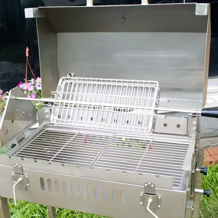 Grill Baskets 304 Stainless Stee Rolling Grilling Net BBQ Rotisserie Tools for Chicken Fish, Outdoor Cooking Camping Gifts for M