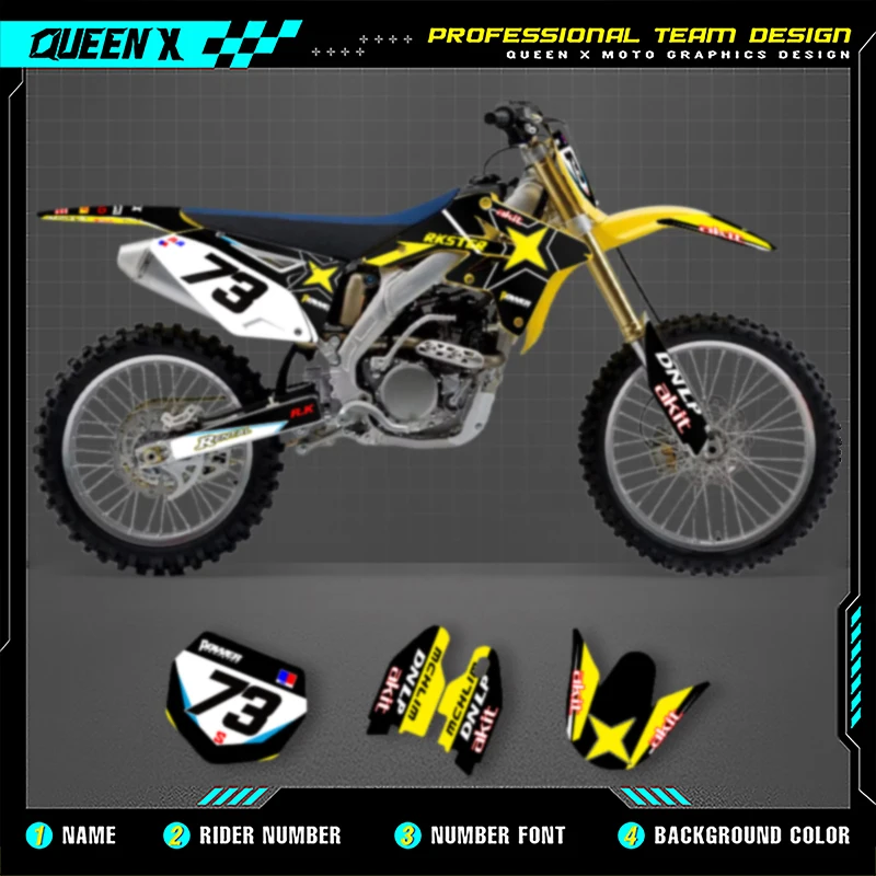 

QUEEN X MOTO Custom Team Motorcycle Graphics Background For SUZUKI RMZ 250 2007 2008 2009 007 Decal Stickers Kits