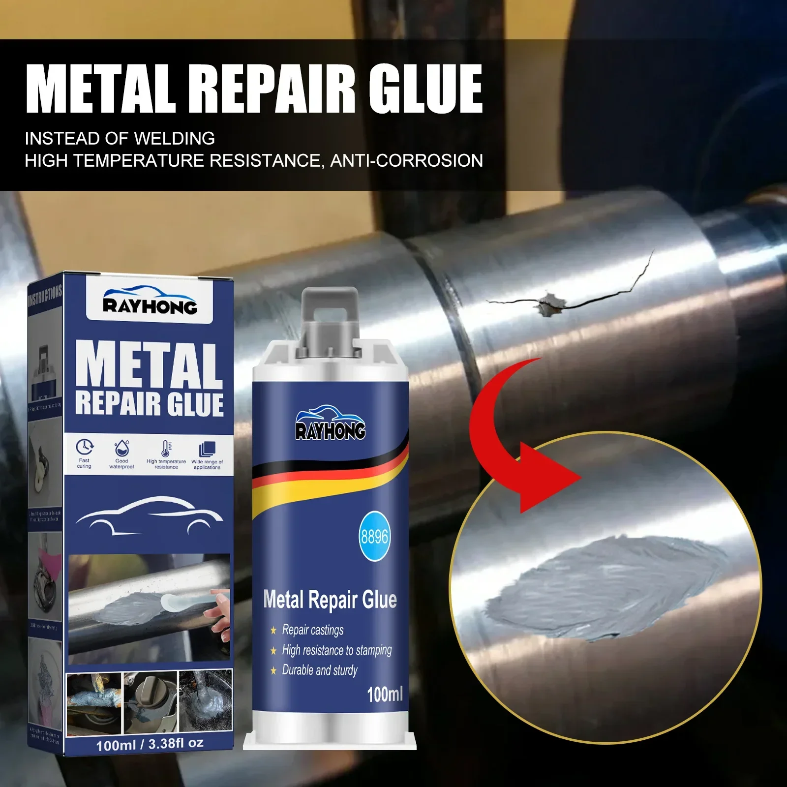 2 In 1 Metal Repair Paste Heat Resistance Cold Weld Repair Adhesive Industrial Casting Agent Tool Super Welding Glue 50ml/100ml