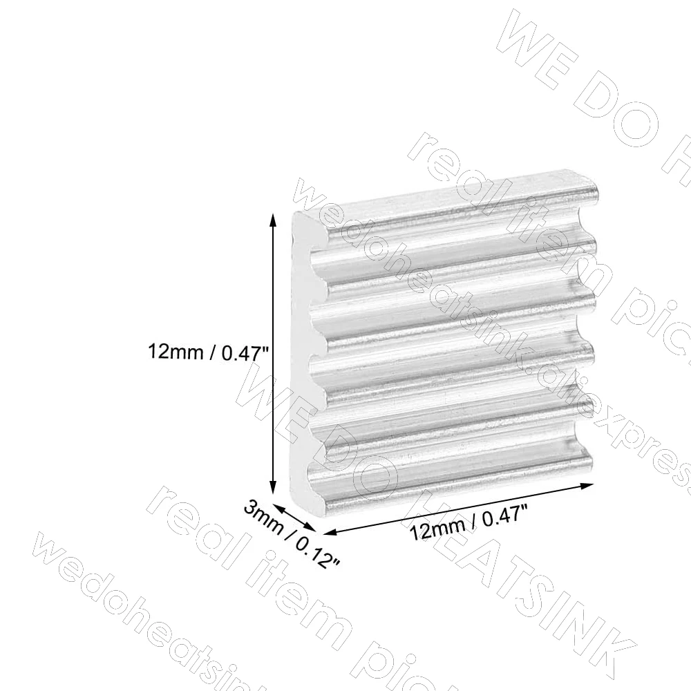 12x12x3mm Electronic Heat Dissipation Cooler Aluminium Heatsink for CPU with Self Adhesive Pad Silver Tone