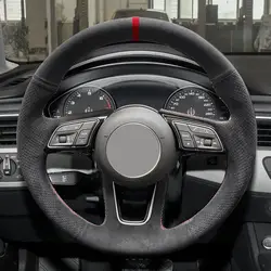 For Audi A1 8X A3 8V S3 A4 B9 S4 A5 8W6 S5 Q2 RS 4 2016-2022 Suede Leather Hand-stitched Car Interior Steering Wheel Cover Trim