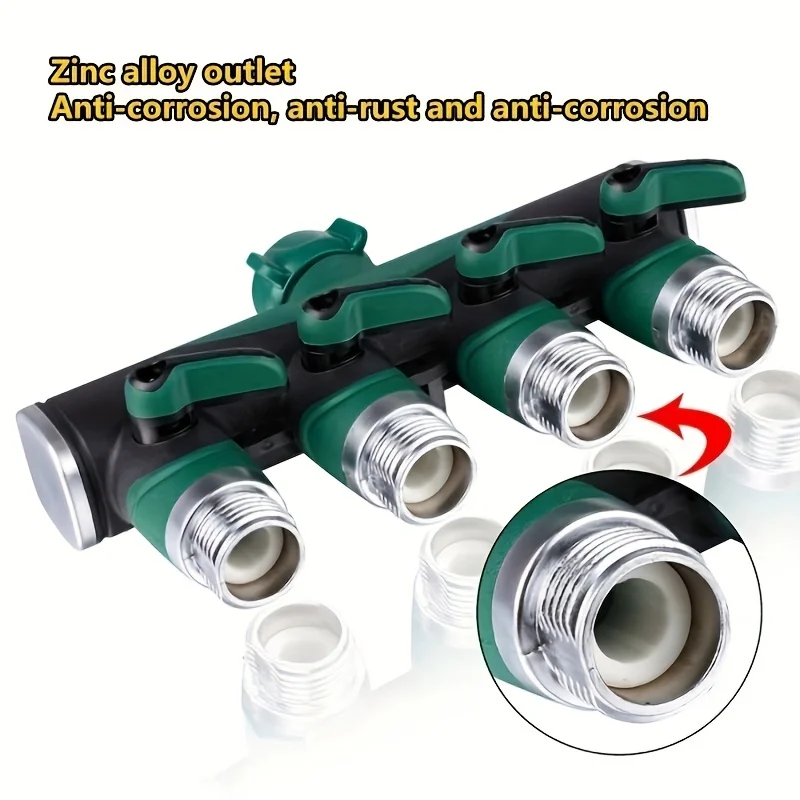 1pc, Zinc Alloy One Way Four Valve Water Distribution Controller Garden Lawn Watering Faucet Joint Water Pipe Switch, Plants