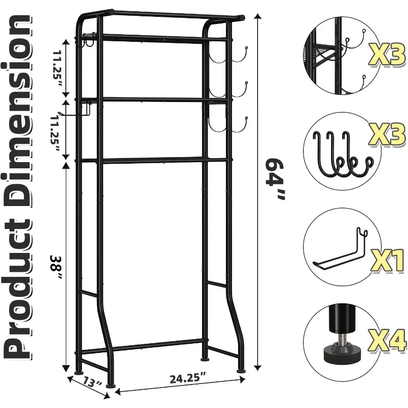 ชั้นวางโถส้วม 3 ชั้น, ชั้นวางของในห้องน้ํา, ขาตั้งในห้องน้ํา Organizer Space Saver, สีดํา