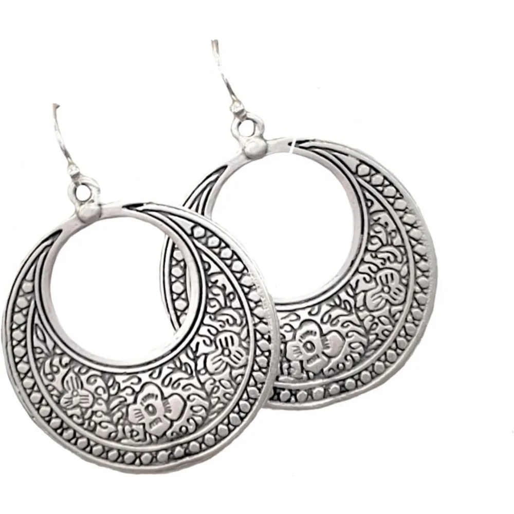 

Handmade Floral Dot Silver Hoop Earrings