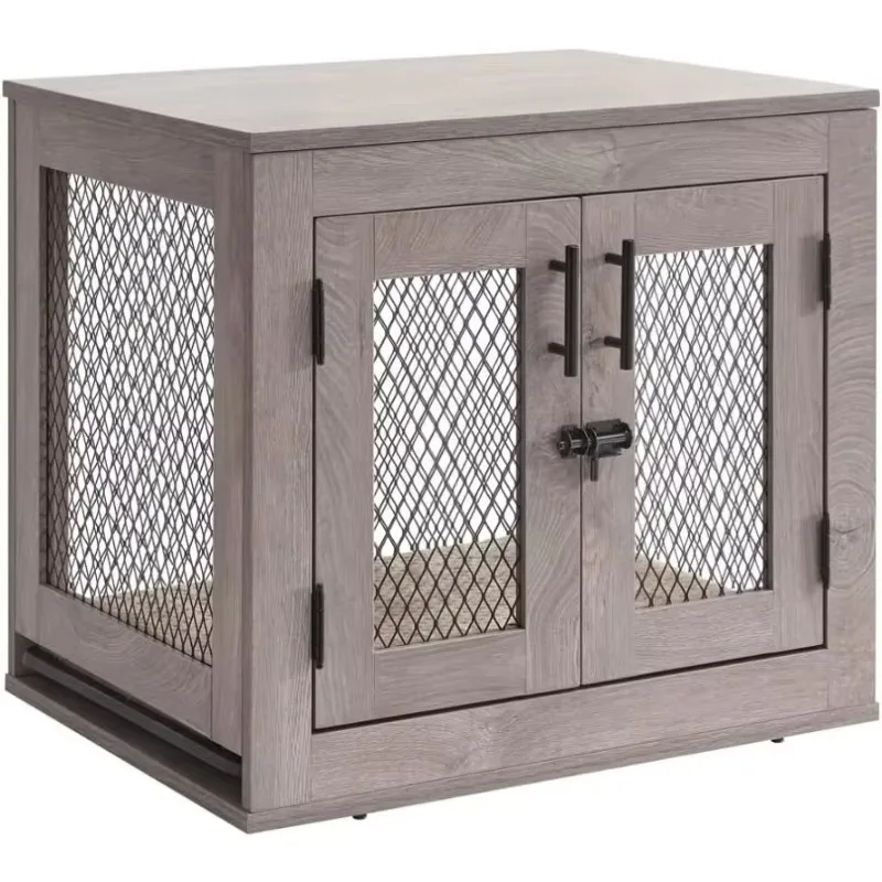 Houten hondenkennel voor kleine rassen, met dienblad en hondenbed voor puppy, katten, minivarkens, konijn, tot 25 lbs