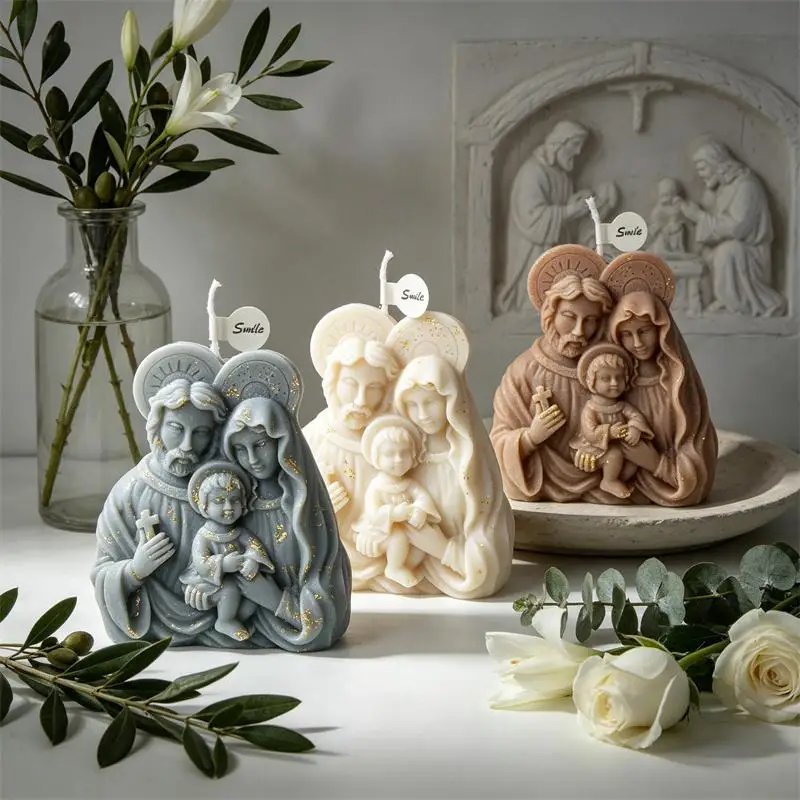 Statue of the Virgin Mary and Jesus Candle Mould Silicone Goddess Maria Statue Holy Family Virgin Birth Nativity Scene Decor