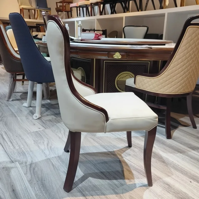 European dining chair solid wood carving flower chair American country restaurant hotel restaurant home backrest soft bag leathe