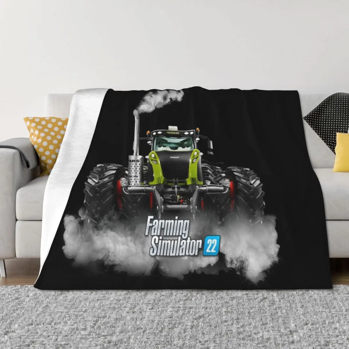 

Farming Simulator Mask 22 Class Xerion Throw Blanket Warm Shaggy Hairy Plaid on the sofa Blankets