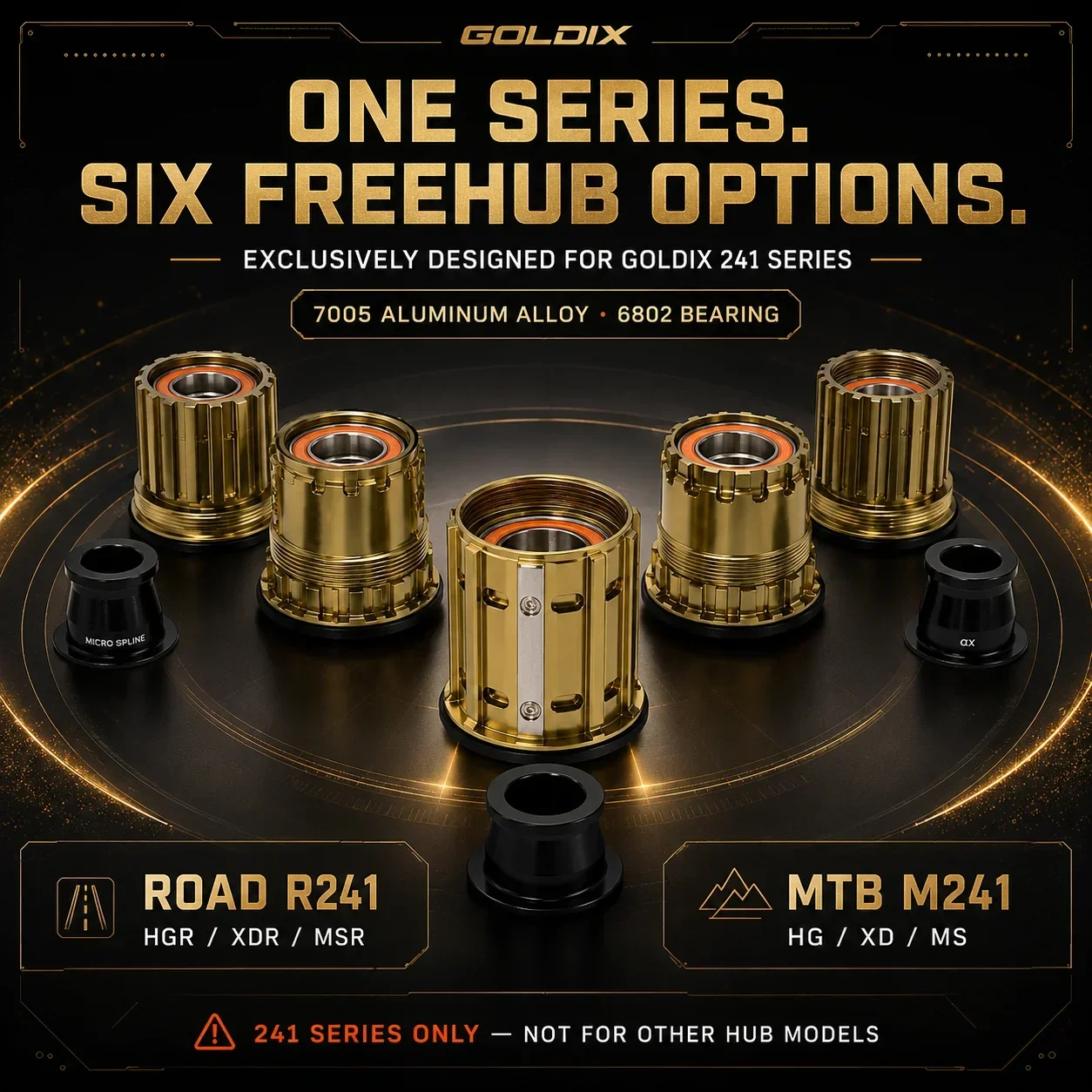 GOLDIX 7005 Aluminum Freehub Body with Dual 6802 Bearings for R241 M241 Road MTB HGR XDR MSR HG XD MS Hub Replacement