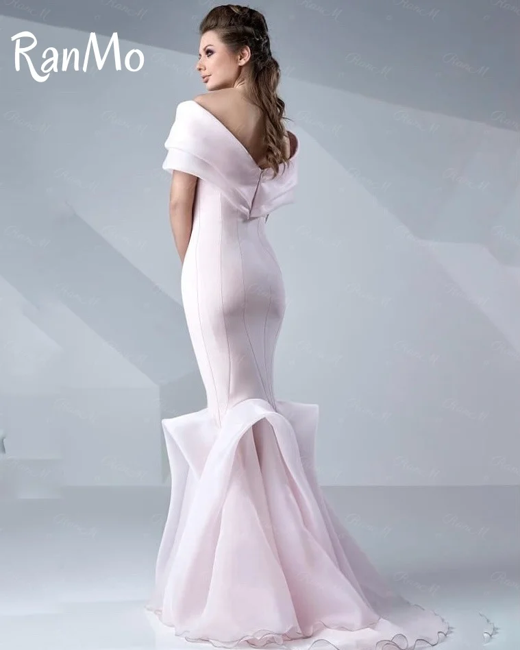 Ranmo-vestido de noche moderno de sirena, sin tirantes, manga corta, plisado, largo hasta el suelo, con hombros descubiertos, vestido Formal para graduación, personalizado, novedad de 2025