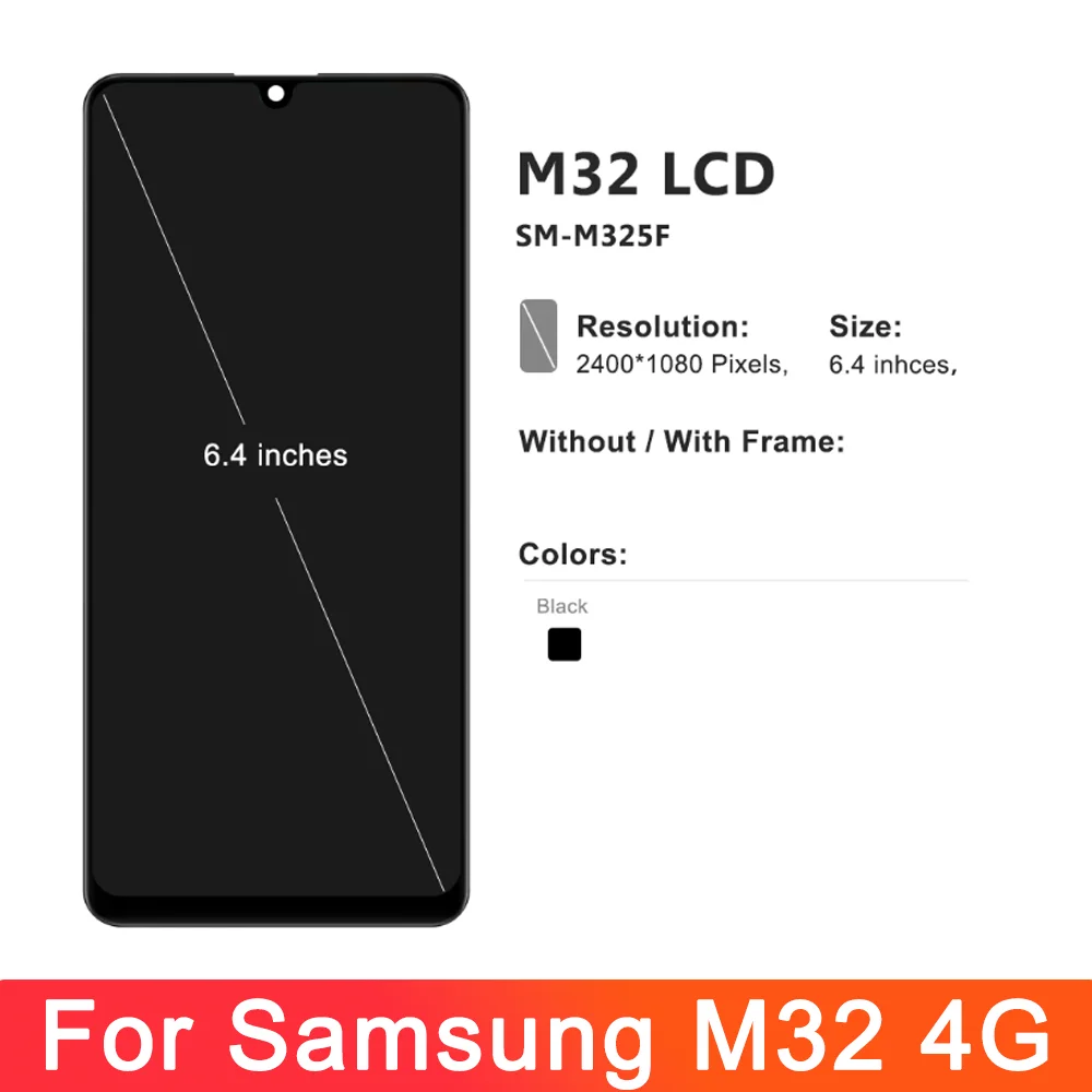 100% Tested For Samsung Galaxy M32 4G M325F M325F/DS M325FV LCD Display Touch Screen Digitizer With Frame Assembly Replacement