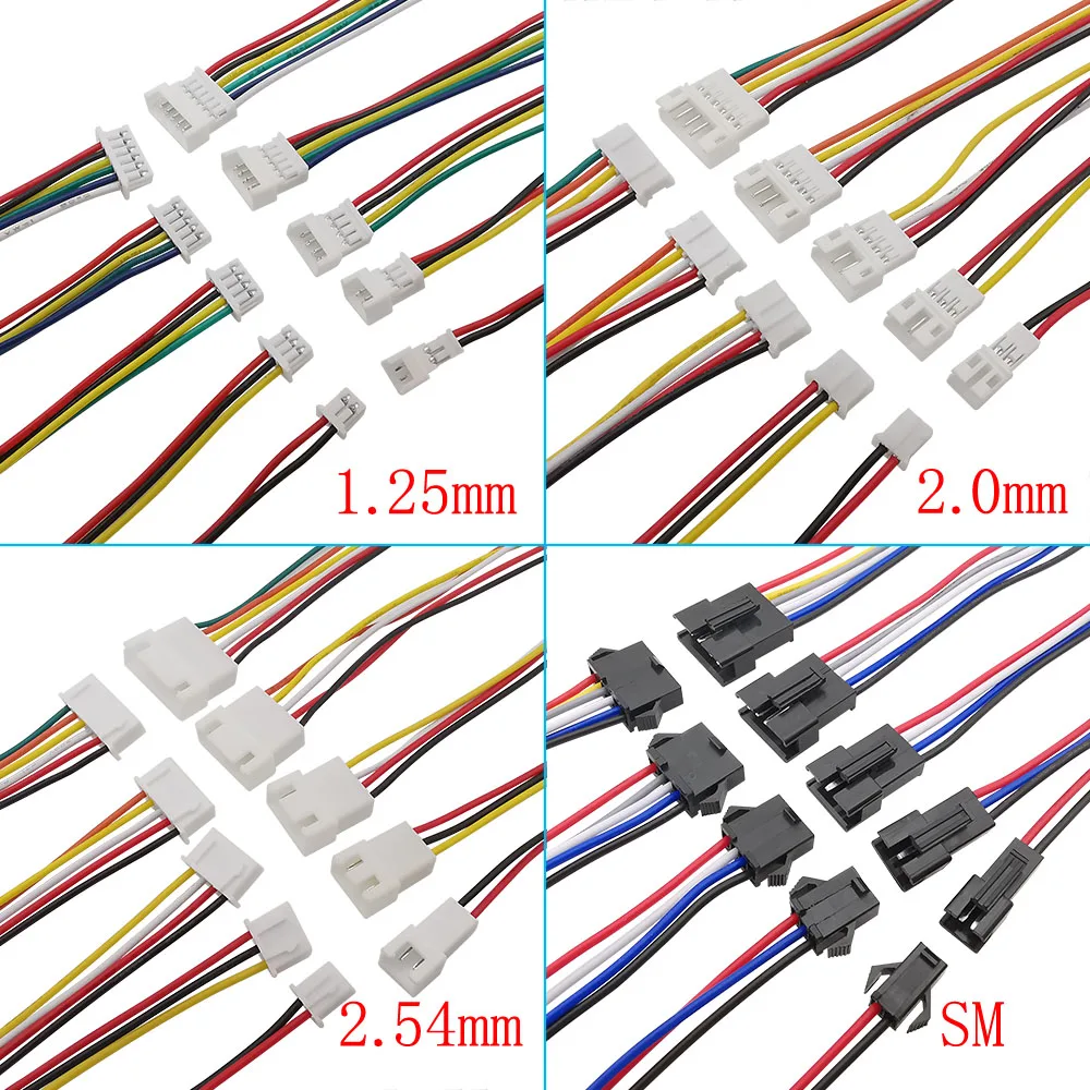 5Pair 1.25mm 2.0mm 2.54mm Pitch Mini JST PH XH SM Male Female Plug Socket Terminal Wires Cables Connector 2/3/4/5/6 Pin