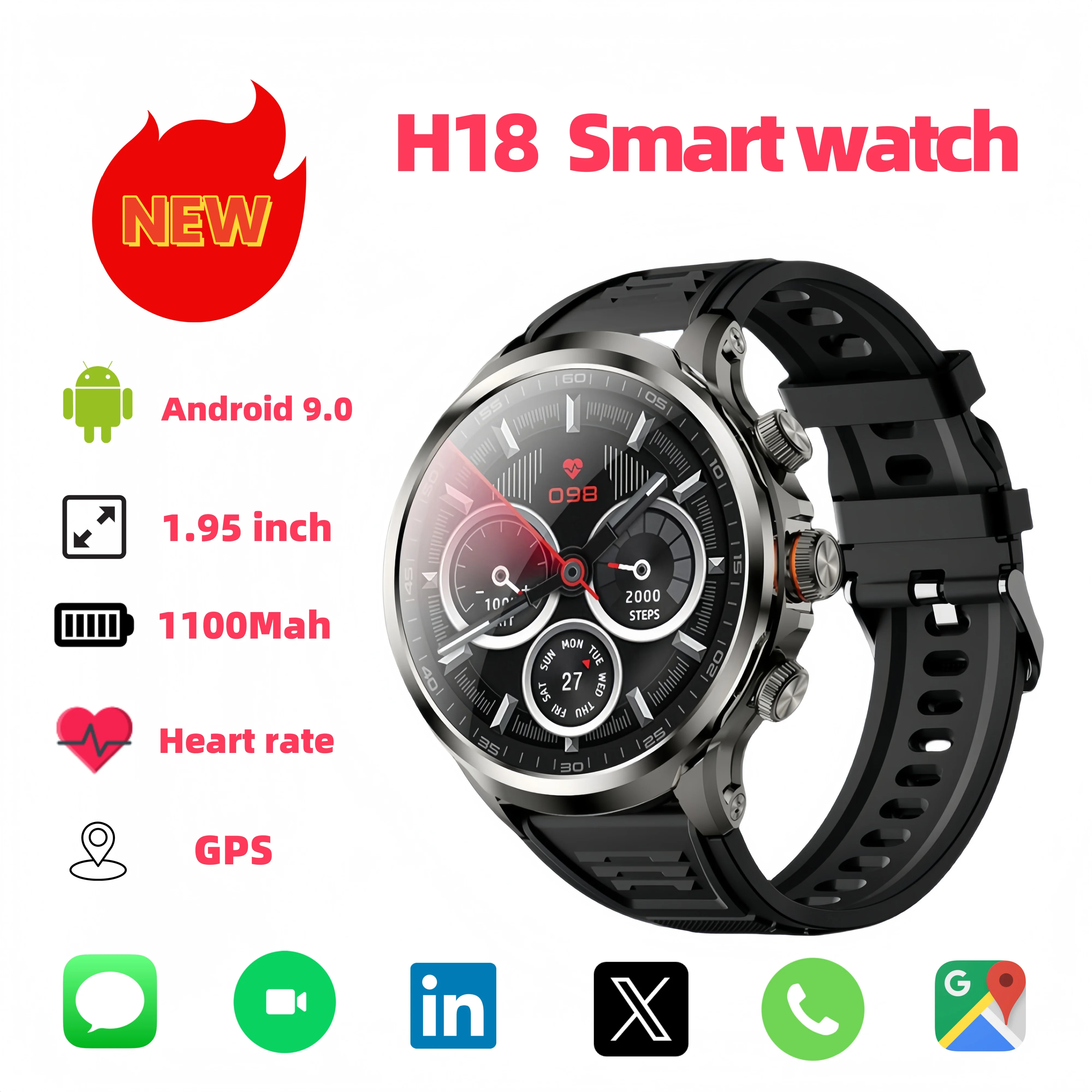

H18 Смарт-часы с GPS WIFI Приложение для определения сердечного ритма Скачать Smartwatch Android 9.0