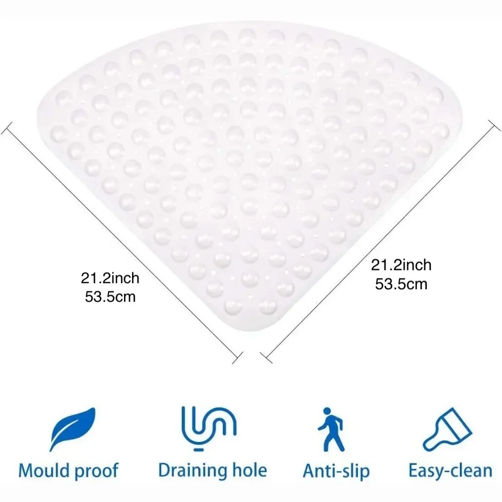 1pc Coner Non-slip Shower Mat for Bathroom with Scution Cups, 21x21inch Safe PVC Bath Mat Bathtub Rug Bathroom Decor Accessories