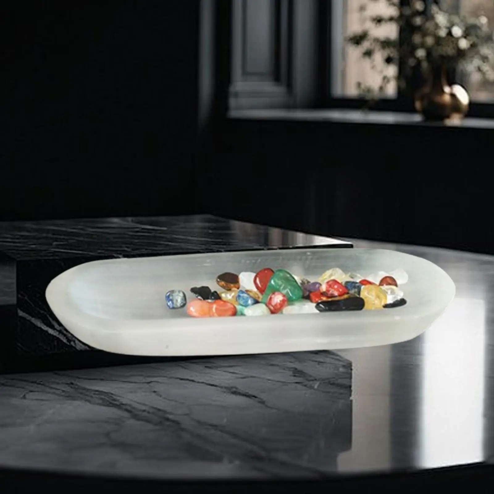 Селенитовая хрустальная чаша, настольная центральная часть для мужчин и женщин, подарок на день рождения, стильный органайзер для ювелирных изделий, тарелка для хранения, миска для чистки