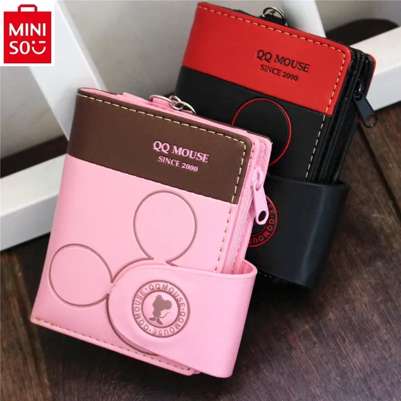 

MINISO 2024 New Fashionable Student Cute Fresh Zipper Change Card Bag Cartoon Mickey Multi functional Storage Wallet