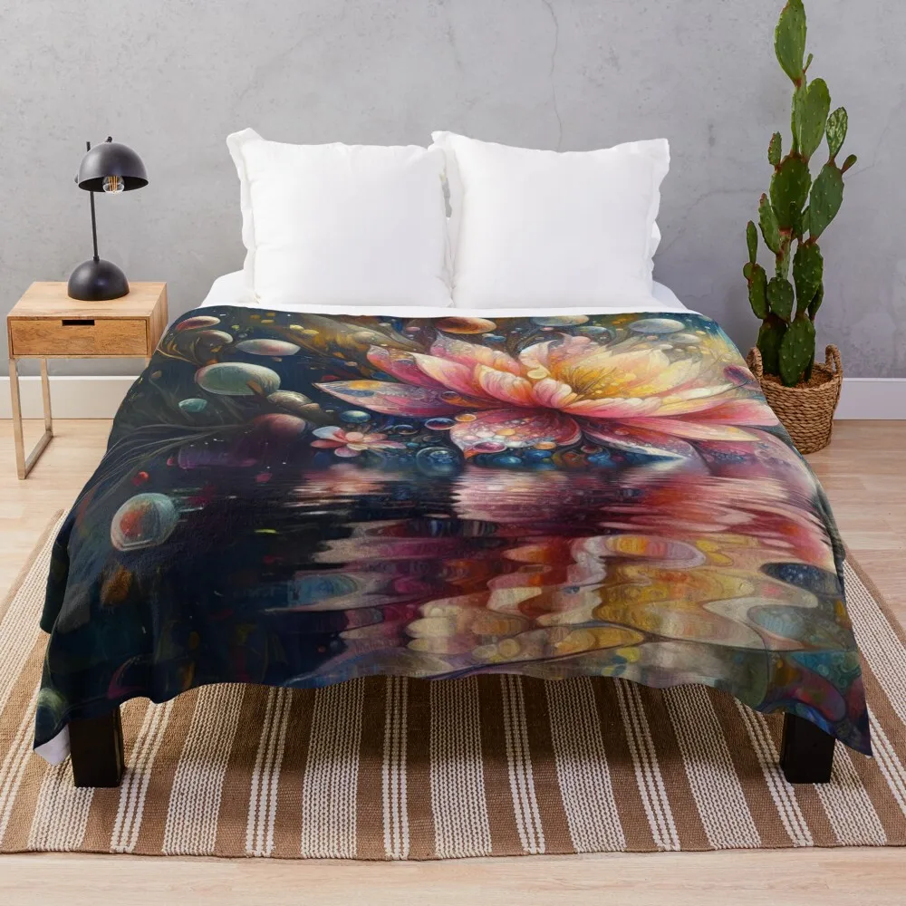 Ethereal Floral Cosmos Reflected in Tranquil Waters Throw Blanket blankets and throws Luxury Thicken Blankets