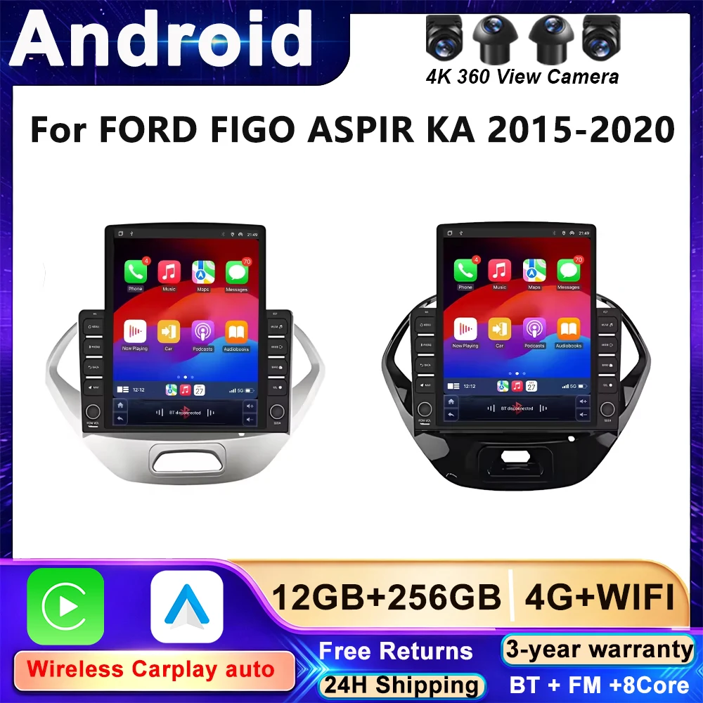 Car Radio For FORD FIGO ASPIR KA 2015-2020 Carplay Navigation GPS Stereo Android Auto Screen Bluetooth Multimedia Player 5G Wifi