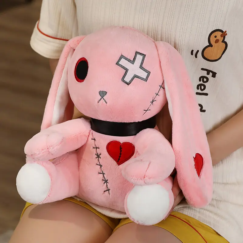 Gruselige gotische Hase gefüllt verrückte Kaninchen Plüschtiere, gruselige Gothic Bunny Stofftier niedlichen Horror schreckliche Hasen puppe, für Hal – Detail 12