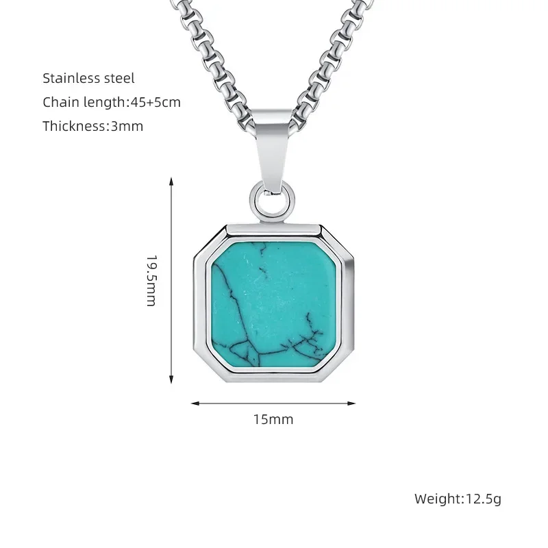 

Fashion Stainless Steel Hip Hop Chain Turquoise Square Necklace for Women Men Bulk Sale