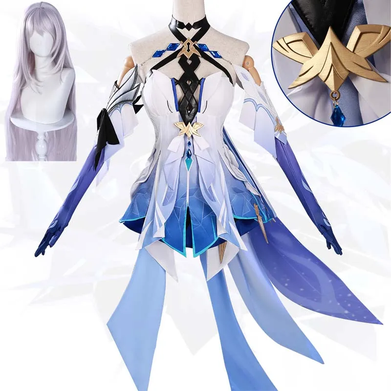 

Game Anime Skirk Cosplay Costumes Blue Star Dress Roleplay with Head Ornament Full Uniform Halloween Carnival Party Outfits