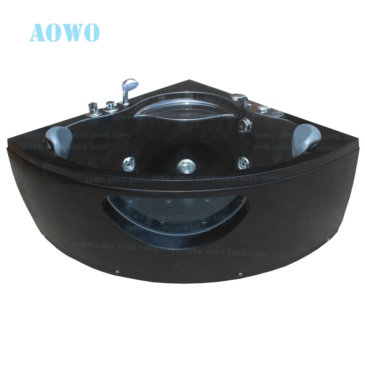 Black Color Corner whirlpool Spa Bathtub 2 Person with Glass Panel  with Hand Shower and air Bubble Spa Couple Seats