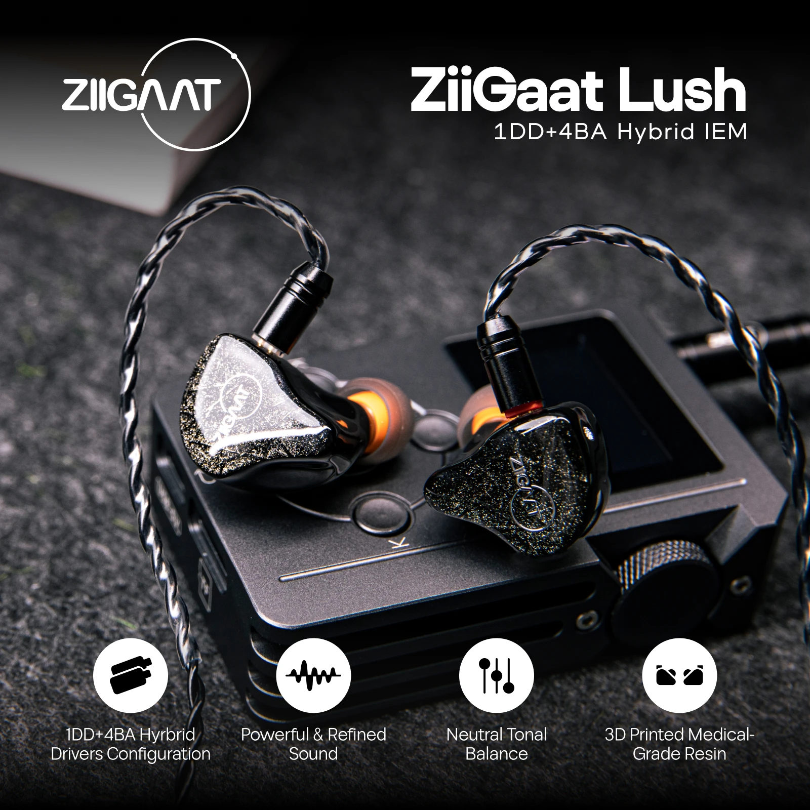 ZiiGaat Lush Studio 1DD + 4BA Hybrid IEM Hifi سماعات أذن سلكية مع توازن نغمي محايد للاستماع المتميزين