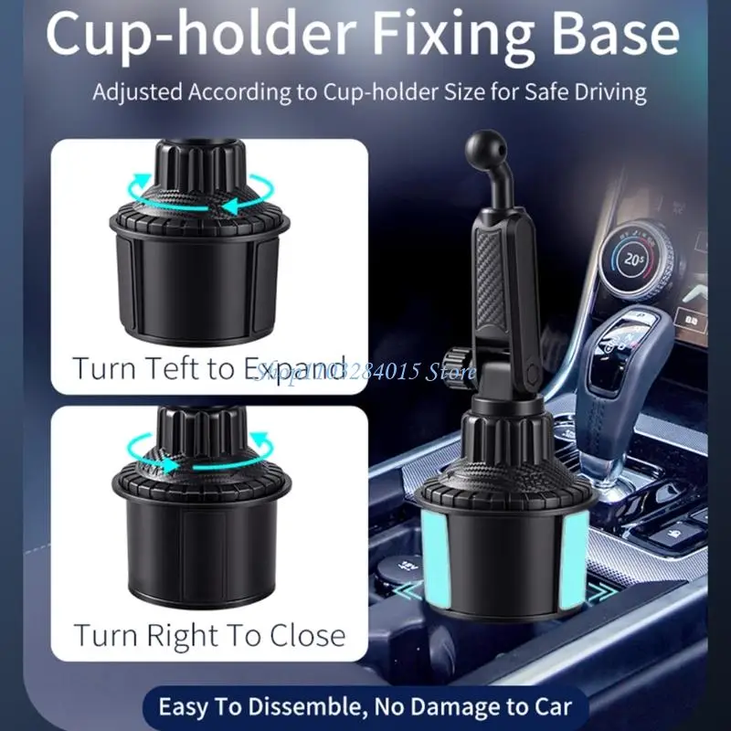 

R6FF Secure Vehicle Cup Holder Phone Tablet Mount With Adjustable Arm and Slip Proof