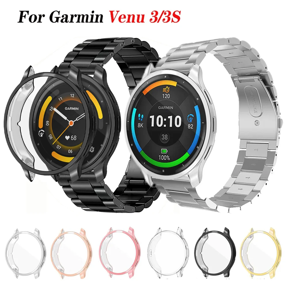 Stainless Steel Strap TPU Case Watch Band Soft Cover For Garmin Venu 3 3S Screen Protector Shell Smartwatch Wrist Bracelet Belt